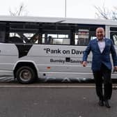 Dave Fishwick arrives at the premiere of his Netflix film Bank of Dave at Reel Cinema in Burnley in one of his own minibuses