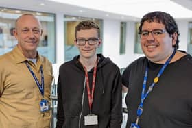 Burnley College student Callum Doidge with Sean Redfearn and Renzo Palmisano