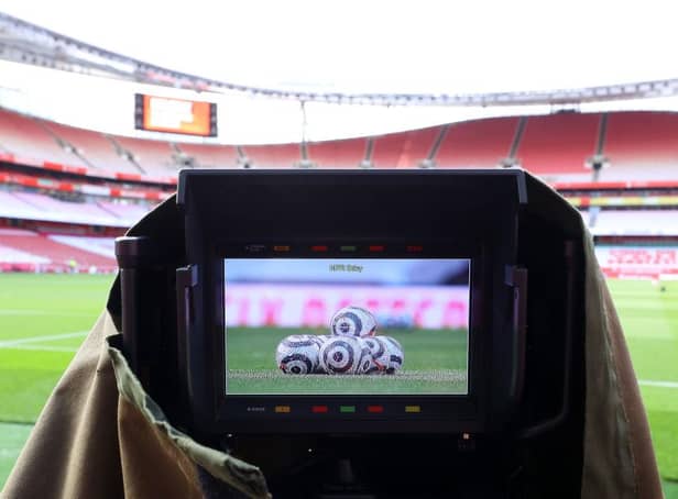 A general view inside the stadium is seen through a TV camera prior to the Premier League match between Arsenal and West Bromwich Albion at Emirates Stadium. (Photo by Richard Heathcote/Getty Images)