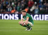 DUBLIN, IRELAND - JUNE 08: Nathan Collins of Republic of Ireland cuts a dejected figure following the UEFA Nations League League B Group 1 match between Republic of Ireland and Ukraine at Aviva Stadium on June 08, 2022 in Dublin, Ireland. (Photo by Charles McQuillan/Getty Images)