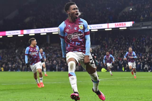 Burnley's Nathan Tella celebrates scoring his team’s 1st goal 

The EFL Sky Bet Championship - Burnley v West Bromwich Albion - Friday 20th January 2023 - Turf Moor - Burnley