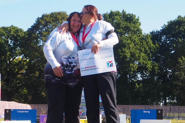 Helen and Kim on the podium (credit Archery GB)