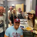 The Haffners team with J.J. Watt and his wife Kealia as the business debuts its pies at Turf Moor.
