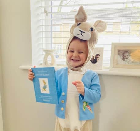 Isaac Collinge (three) of Clitheroe, as Peter Rabbit.