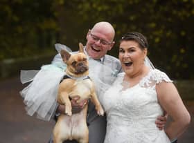 Sarah and Mark Rook renew their wedding vows at Ferrari's Country House Hotel & Restaurant with their dog Nellie
