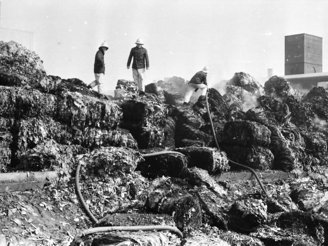Burnley Paper Mill, Caldervale Road, Burnley. August 6, 1982

Fire swept through bales of waste paper at Burnley Paper Mill on Monday night causing £50,000 worth of damage. The fire destroyed 1,400 tons of waste paper. Mr. Vivian Derwent director and mill manager said “It looked really bad”. He said almost three-quarters of the mill’s waste paper stock had been lost. Luckily firemen and members of the workforce managed to isolate the fire from the buildings. “The workforce did a marvellous job. We are not sure how it started but the Police think it may be arson. It is the contamination of the water which is the main problem,” said Mr. Derwent.