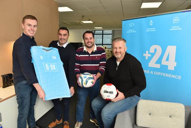 Left to right are 24 marketing manager Sam Keenan and Danny Villa of Surridge Sport, with 24 MD Dave Walker and Surridge Sport CEO Charles Lord.