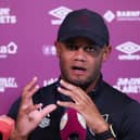 BURNLEY, ENGLAND - JUNE 24: Vincent Kompany, Manager of Burnley talks to the media during the Burnley FC Press Conference at Barnfield Training Centre on June 24, 2022 in Burnley, England. (Photo by George Wood/Getty Images)
