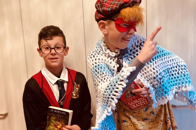 Freddie and Zac Burgess, from Waddington and West Bradford Primary School, as Harry Potter and Gangsta Granny.