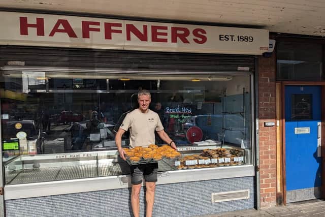 Ted Cockett, Haffners’ managing director, outside the butchers in Keirby Walk, Burnley.