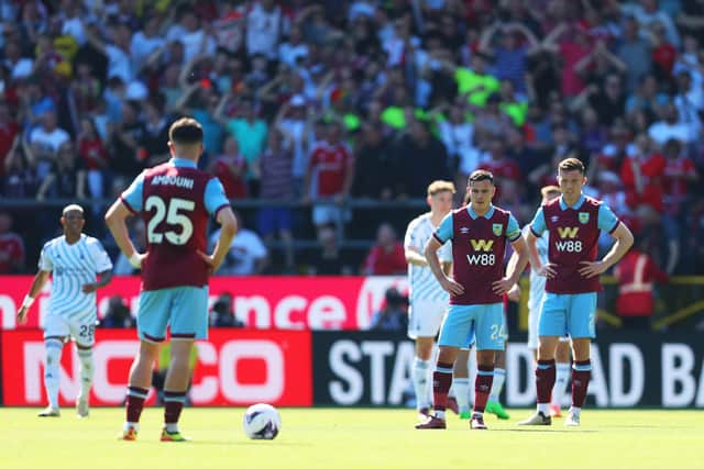 BURNLEY, ENGLAND - MAY 19: Josh Cullen of Burnley looks dejected after Chris Wood of Nottingham Forest (not pictured) scores his team's second goal during the Premier League match between Burnley FC and Nottingham Forest at Turf Moor on May 19, 2024 in Burnley, England. (Photo by Nathan Stirk/Getty Images)