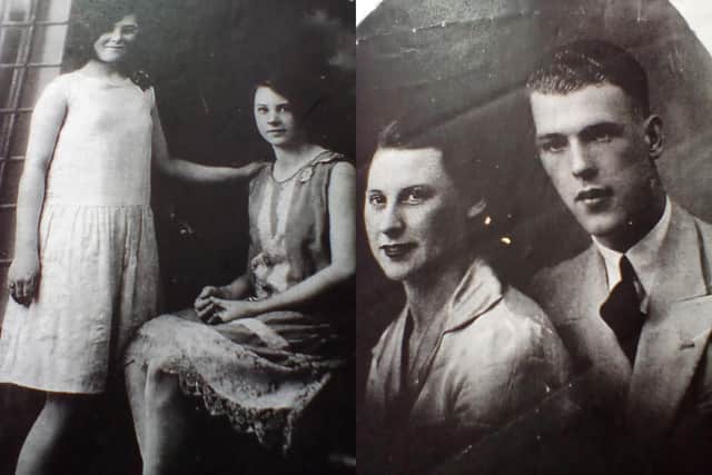 Left: Jean sitting down next to her sister, Mary. Right: Jean with her late husband, Jack.