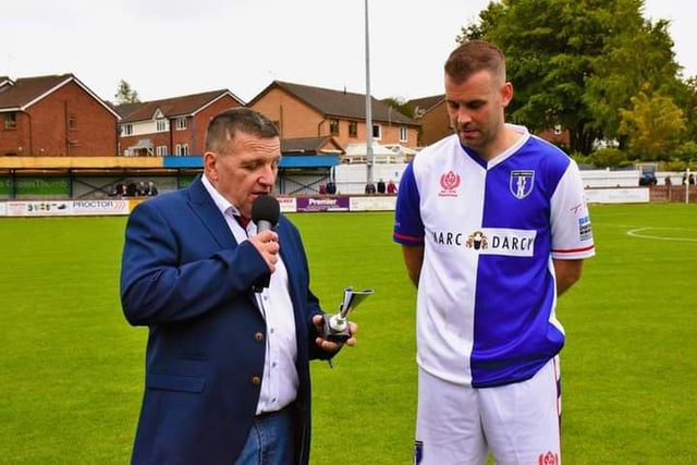 Chorley fund-raiser and match organiser Tony Cartwright with Tommy Spurr, former Blackburn Rovers and Preston North End player.