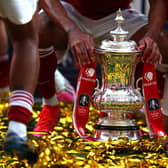 The FA Cup trophy as it sits in the pitch after last year's final won by Arsenal.
