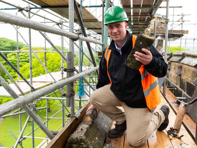 Colin Buckley, Contracts Director with one of the broken parts from the roof. Photo: Kelvin Lister-Stuttard