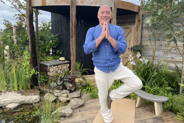 A garden for welbeing - David Williams of Leyland even found time to practise his yoga in the 'Paradise Found' garden he designed for the Tatton show. 
For more information about David's garden see the News People section at www.lep.co.uk