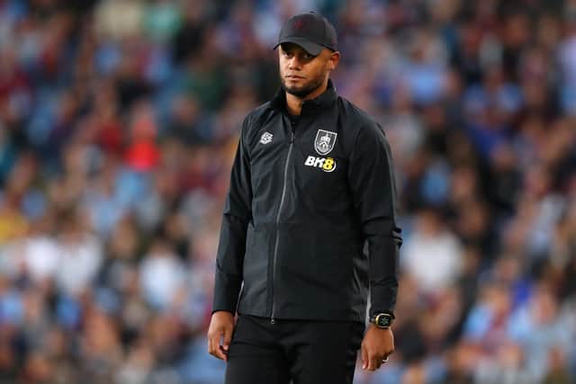 BURNLEY, ENGLAND - AUGUST 30: Vincent Kompany, Manager of Burnley reacts during the Sky Bet Championship between Burnley and Millwall at Turf Moor on August 30, 2022 in Burnley, England. (Photo by Alex Livesey/Getty Images)