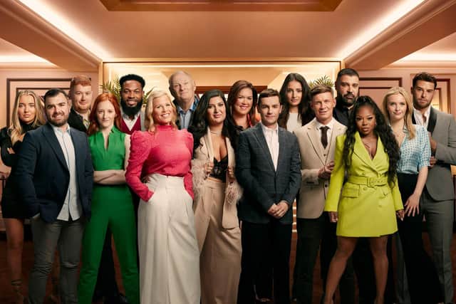 The cast of the new Channel 4 reality game show Rise and Fall, hosted by Greg James
