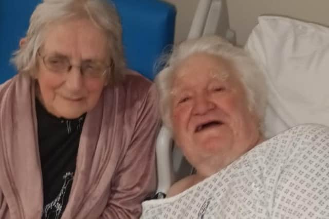 Barbara and Bernard Goff reunited in hospital following the fire that destroyed their Colne home.