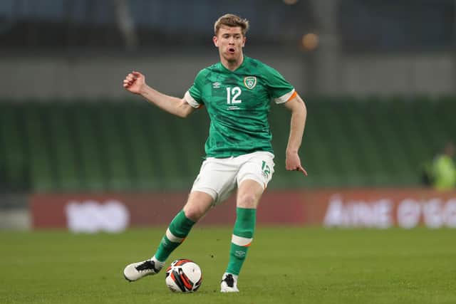 DUBLIN, IRELAND - MARCH 29: Nathan Collins of Ireland in action during the international friendly match between Republic of Ireland and Lithuania at Aviva Stadium on March 29, 2022 in Dublin, Ireland. (Photo by Oisin Keniry/Getty Images)