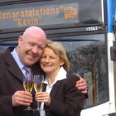 Preston Bus driver Kevin Halstead with partner Josephine Jones, after winning £2,302,668 in March 2010
