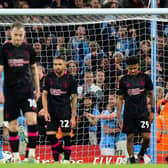 Burnley players look dejected after conceding a fourth goal

The Emirates FA Cup Quarter-Final - Manchester City v Burnley - Saturday 18th March 2023 - Etihad Stadium - Manchester