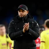 LONDON, ENGLAND - FEBRUARY 24: Vincent Kompany, Manager of Burnley, applauds the fans following the team's defeat during the Premier League match between Crystal Palace and Burnley FC at Selhurst Park on February 24, 2024 in London, England. (Photo by Alex Davidson/Getty Images)