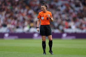 BIRMINGHAM, ENGLAND - OCTOBER 01: Match Referee, Rebecca Welch, looks on during the Barclays Women's Super League match between Aston Villa and Manchester United at Villa Park on October 01, 2023 in Birmingham, England. (Photo by Lewis Storey/Getty Images)
