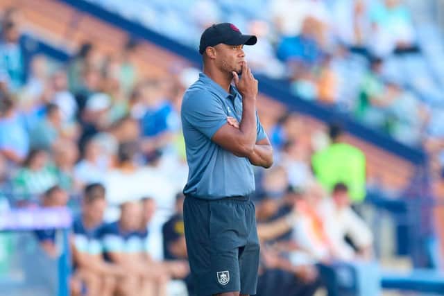 HUELVA, SPAIN - JULY 28: Vincent Kompany, manager of Burnley FC looks on during a Pre Season Friendly Match between Real Betis and Burnley FC at Estadio Nuevo Colombino on July 28, 2023 in Huelva, Spain. (Photo by Fran Santiago/Getty Images)