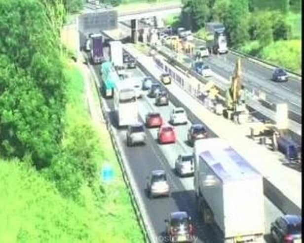 The M56 is closed eastbound, between junction 7 (Altrincham) and junction 6 (Hale), and is expected to stay closed "for some time"