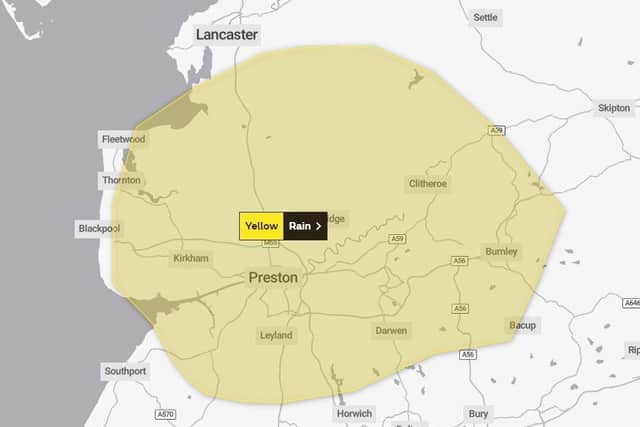 The Met Office to issued a yellow weather warning for rain that covered most of the county (Credit: Met Office)