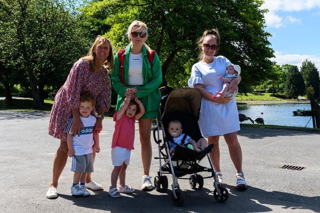 Carol, Archer, Sophie, Margo, Melanie, Millie and Jonah in Thompson Park, Burnley. Photo: Kelvin Stuttard