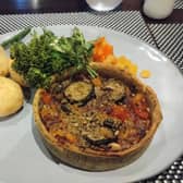 Mediterranean vegan tartlet, which comes with Sunday roast trimmings and the choice of being topped with brie, served at The Lawrence in Padiham.