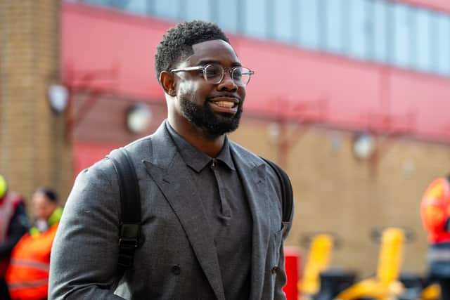 MANCHESTER, ENGLAND - OCTOBER 29:   Micah Richards arrives prior to the Premier League match between Manchester United and Manchester City at Old Trafford on October 29, 2023 in Manchester, United Kingdom. (Photo by Ash Donelon/Manchester United via Getty Images)
