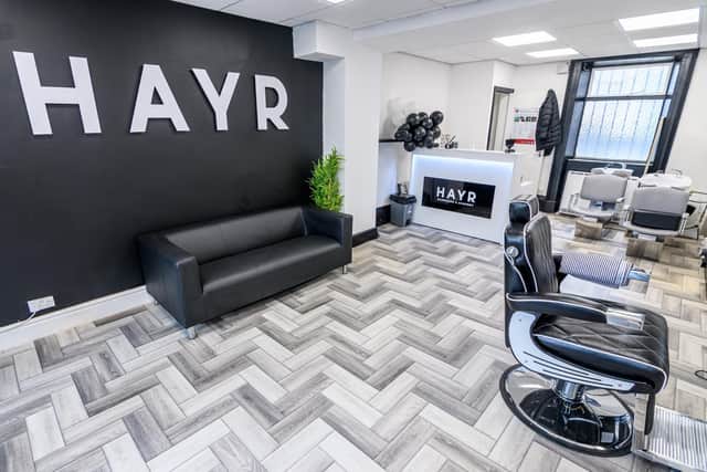 The stylish Interior of HAYR Barbering and Academy in Burnley.