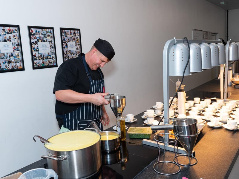Executive Chef Dan Stephenson prepares food for the Waste Not Feast More event at Down At Town in Burnley Town Centre. Photo: Kelvin Lister-Stuttard
