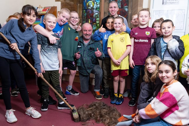 Volunteers and children who braved the shave for St Stephen's Primary School classmate Jack Davis at St Stephenâ€™s Church in Oxford Road, Burnley. Photo: Kelvin Lister-Stuttard