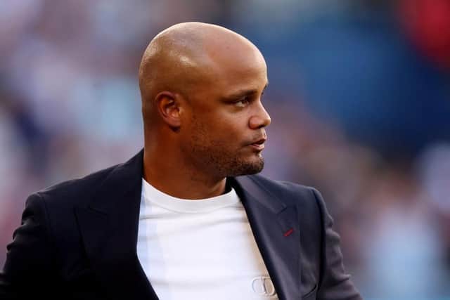 BURNLEY, ENGLAND - AUGUST 11: Vincent Kompany, Head Coach of Burnley looks on prior to the Premier League match between Burnley FC and Manchester City at Turf Moor on August 11, 2023 in Burnley, England. (Photo by Nathan Stirk/Getty Images)