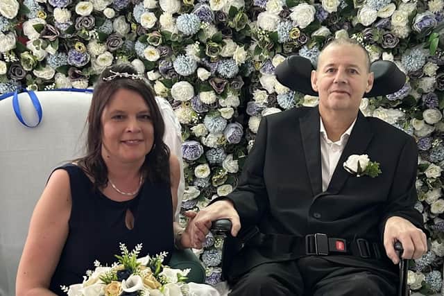 Sarah and Andrew Wilson from Nelson have tied the knot in hospital after Andrew was diagnosed with cancer
