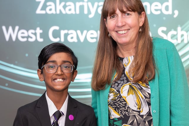Secondary Pupil of the Year Zakariya Ahmed with Fionnuala Swann, Nelson and Colne College centre principal.