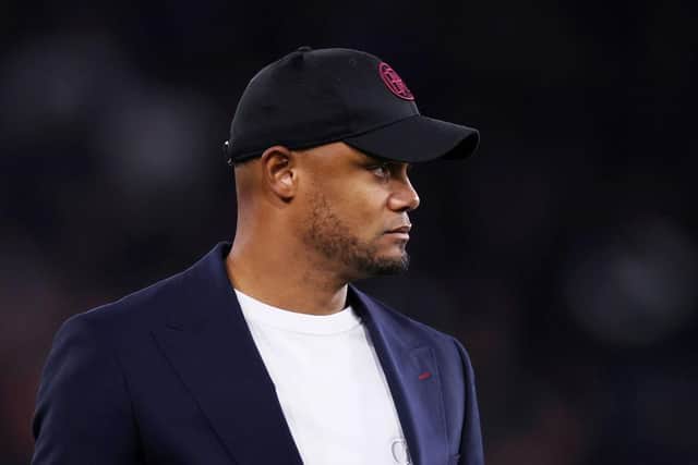 BURNLEY, ENGLAND - SEPTEMBER 23: Vincent Kompany, Manager of Burnley, looks on during the Premier League match between Burnley FC and Manchester United at Turf Moor on September 23, 2023 in Burnley, England. (Photo by Lewis Storey/Getty Images)