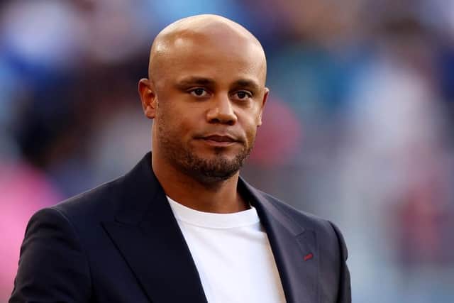 BURNLEY, ENGLAND - AUGUST 11: Vincent Kompany, Head Coach of Burnley looks on prior to the Premier League match between Burnley FC and Manchester City at Turf Moor on August 11, 2023 in Burnley, England. (Photo by Nathan Stirk/Getty Images)