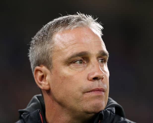 CARDIFF, WALES - SEPTEMBER 16: Michael Duff, Head Coach of Swansea City, looks on prior to the Sky Bet Championship match between Cardiff City and Swansea City at Cardiff City Stadium on September 16, 2023 in Cardiff, Wales. (Photo by Ryan Hiscott/Getty Images)