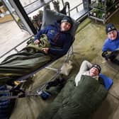 (Anticlockwise from left to right) Veterans Dave Whitworth, Peter Le Marinel and County Cllr Alf Clempson slept outside Booths in Poulton as part of a fundraising effort for the Great Tommy Sleep Out