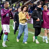 Jaidon Anthony, Hannibal, Zian Flemming and former Claret James Trafford thank the Burnley fans at full time. Photo: Kelvin Lister-Stuttard