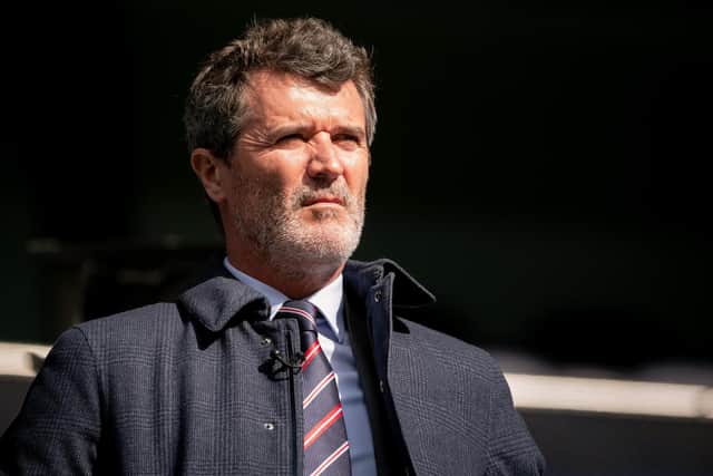 LONDON, ENGLAND - APRIL 11:   Roy Keane looks on prior to the Premier League match between Tottenham Hotspur and Manchester United at Tottenham Hotspur Stadium on April 11, 2021 in London, United Kingdom. Sporting stadiums around the UK remain under strict restrictions due to the Coronavirus Pandemic as Government social distancing laws prohibit fans inside venues resulting in games being played behind closed doors. (Photo by Ash Donelon/Manchester United via Getty Images)