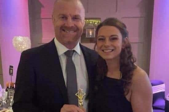 Royal Dyche landlady Justine Lorriman when she presented Sean Dyche with his 'most incognito customer' joke award last month