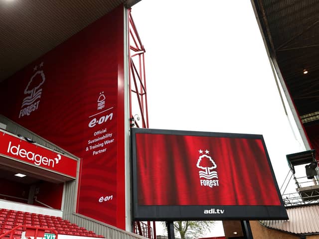 NOTTINGHAM, ENGLAND - APRIL 02: General view inside the stadium prior to the Premier League match between Nottingham Forest and Fulham FC at the City Ground on April 02, 2024 in Nottingham, England. (Photo by David Rogers/Getty Images)