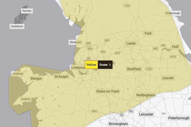 A yellow weather warning for snow covering most of Lancashire was subsequently issued by the Met Office (Credit: Met Office)