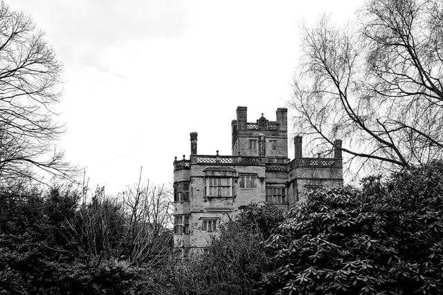 A black and white shot of Gawthorpe Hall in Padiham - eerily beautiful